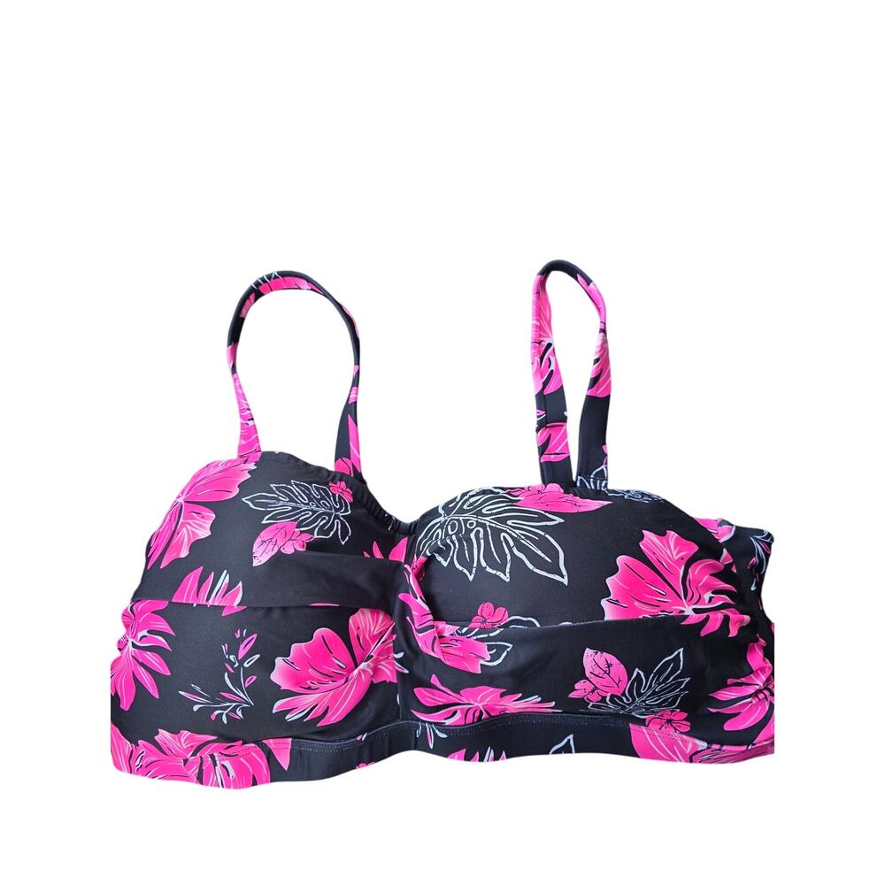 Yonique Bikini Swim Top 22 Womens Plus Size Black Pink Padded Tropical Beachy